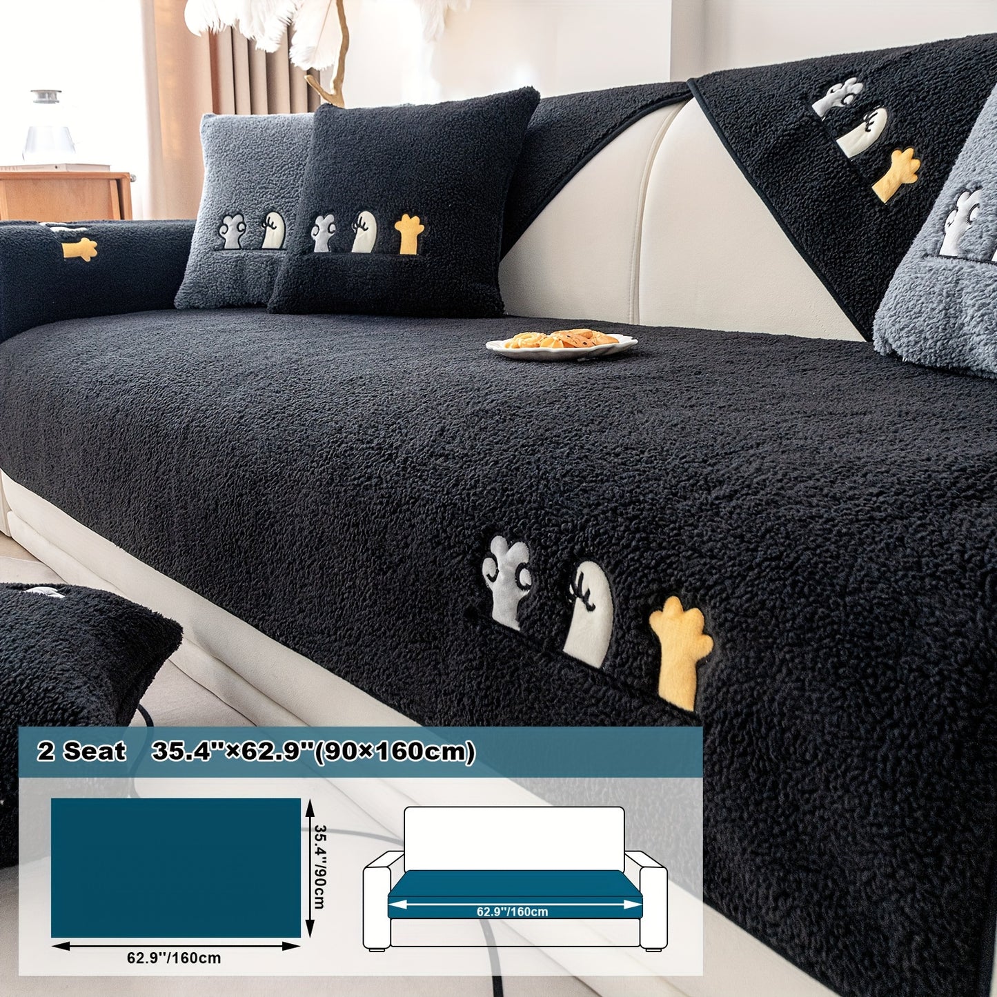 Plush Sherpa sofa slipcover protects furniture from pets, non-slip design for various rooms. Handrail backrest cover pillowcase sold separately.