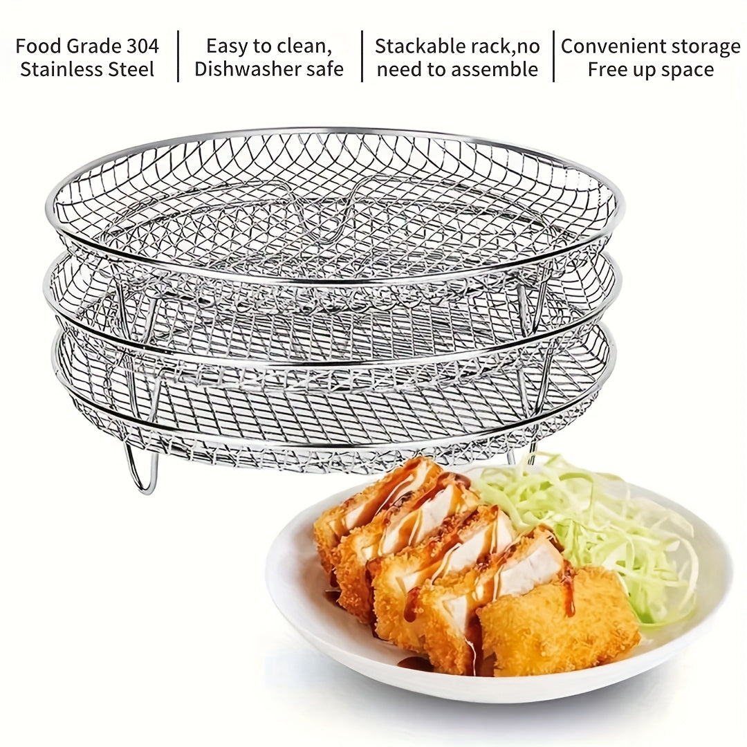 Set of Stainless Steel Air Fryer Accessories - Three-Tiered, Safe for Dishwashers and Ovens, Ideal for Healthy Holiday Baking and Cooking