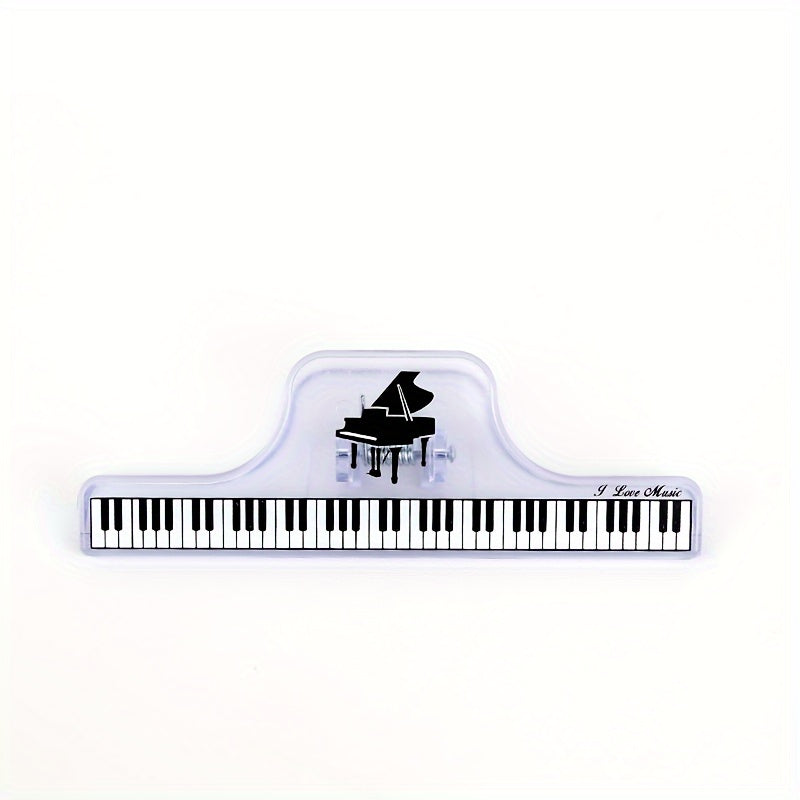 Stylish and durable transparent piano sheet music clips with staff notation. Perfect for organizing piano scores and sheet music. Available in black and clear options. Secure sheet grip.