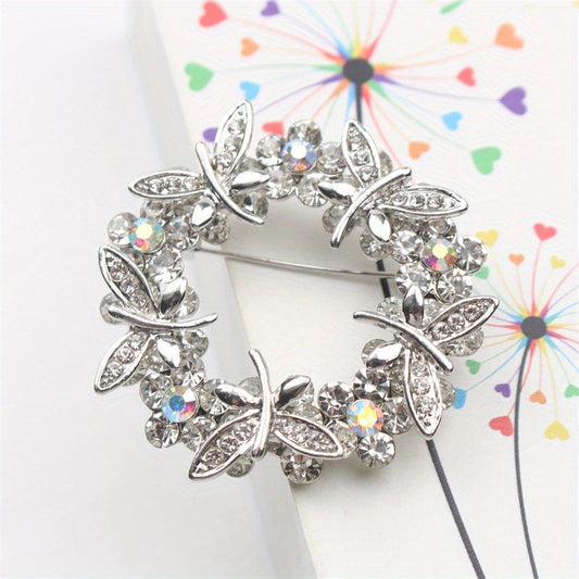 Stylish Antique Dragonfly & Floral Brooch - Glamorous Rhinestone & Enamel Pin, Secure Corsage for Women's Clothing and Accessories