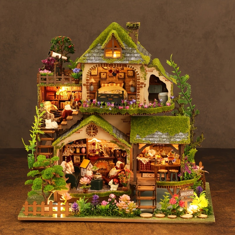 Forest Adventures 3D Wooden Puzzle House Model Kit, Handcrafted Dollhouse with Furniture, Educational, Artisan Craftsmanship, Ideal for Gifts, No Batteries Needed.