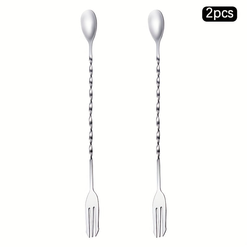 1/2/4pcs stainless steel stirring spoons, perfect for coffee and milk tea shops. A long bar spoon for mixing cocktails and other beverages, essential bar accessories for kitchen supplies.