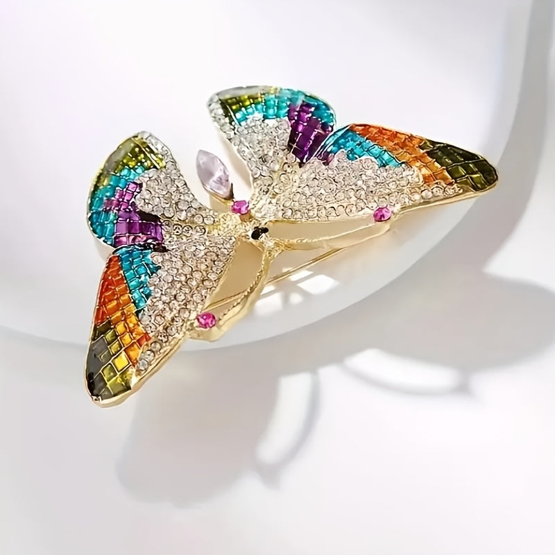 Two Elegant Alloy Butterfly Brooch Pins adorned with Sparkling Rhinestones - Timeless Luxury Fashion Accessories for Women