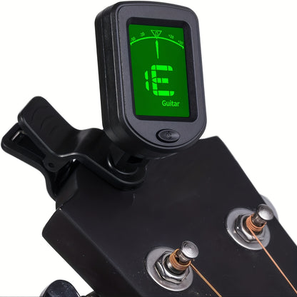 QiJiStar 13pcs Guitar Tuning Kit includes clip-on tuner, capo, picks, case in black color. Suitable for acoustic, ukulele, bass, violin, banjo. Battery powered with ≤36V. Made of ABS