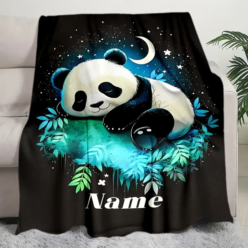 Stay warm and cozy with our personalized Cozy Panda Print Flannel Blanket. This hypoallergenic blanket is machine washable and features a vibrant digital print that is perfect for all seasons. Made from tear-resistant material, this multipurpose knitted