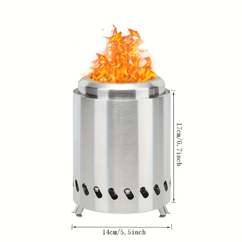 Introducing a compact and efficient stainless steel mini camping stove designed for hiking and outdoor adventures. This portable fire pit is perfect for backpacking, patios, gardens, and survival cooking.