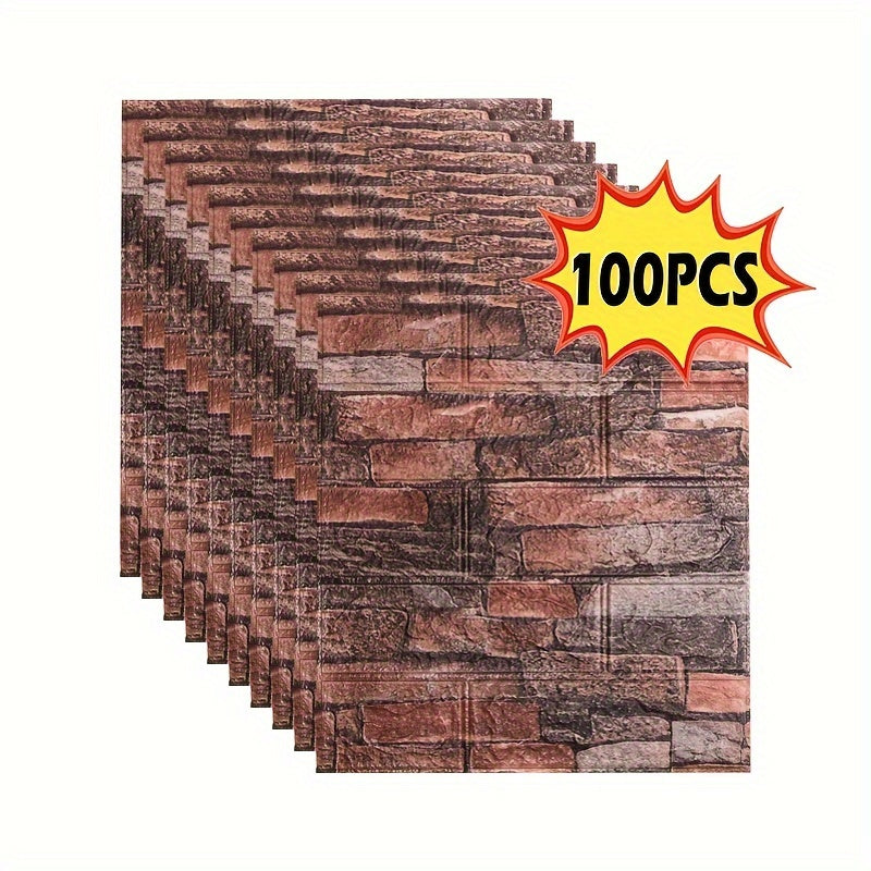 3D stereo imitation brick wall stickers available in 20pcs, 50pcs, or 100pcs, measuring 38.5×35cm/15.16×13.78in. Ideal for DIY home decoration in bedrooms, kitchens, or living rooms.