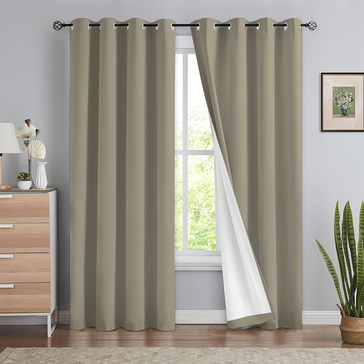 2 blackout curtains for home décor, 100% full blackout with white lining, 54x84 inches, off-white.