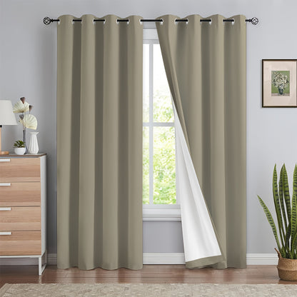 2 blackout curtains for home décor, 100% full blackout with white lining, 54x84 inches, off-white.