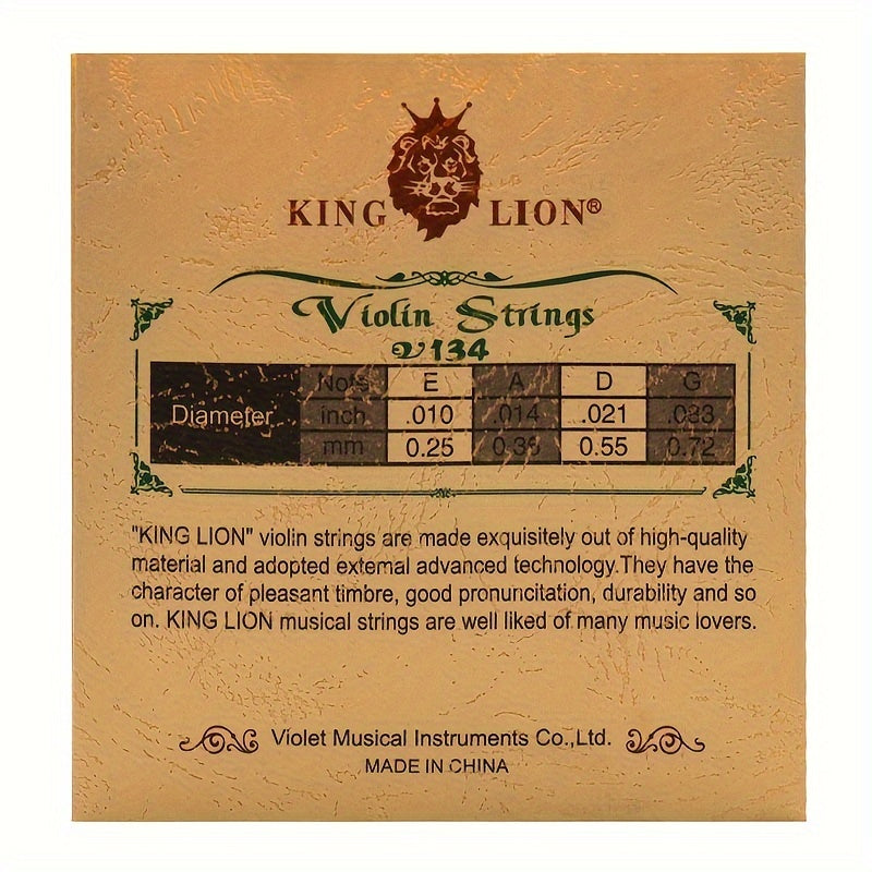 High-quality V134 violin strings designed for performance, with a steel core and white copper winding.