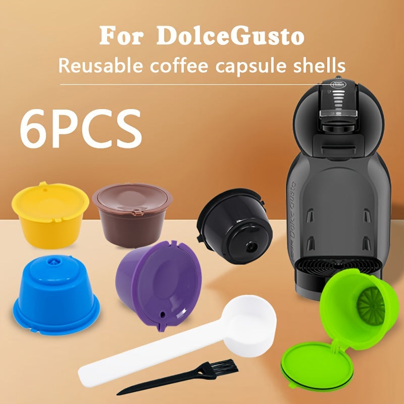 Reusable coffee pods in a pack of 6, available in colorful refillable capsules. Complete with spoons and brushes, these homemade filling capsules can be reused. Perfect for RV trips, outdoor camping, picnics, office use, and travel. A must-have coffee