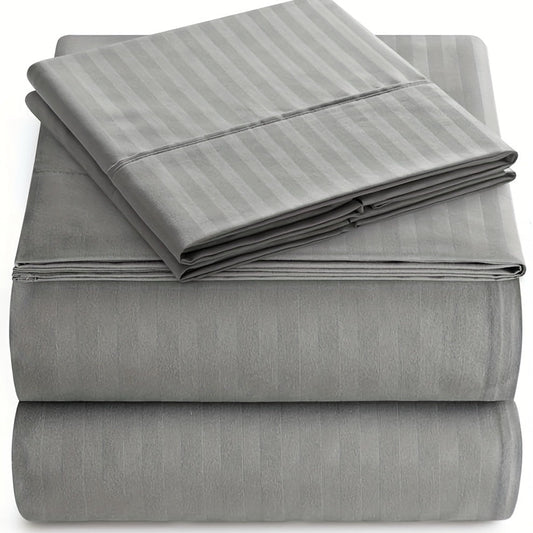 Luxurious Italian-Style Striped Sheet Set, 4 Pieces Included, Made with 1800 Thread Count Microfiber, Features Deep Pockets for Easy Fit, Resistant to Wrinkles, Stains, and Fading, Breathable and suitable for All Seasons, Easy to Clean in Washing