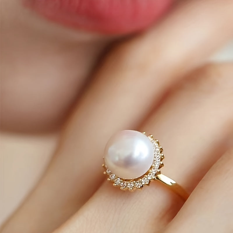 Elegant and luxurious freshwater pearl ring with a natural charm, featuring an adjustable size for a perfect fit.