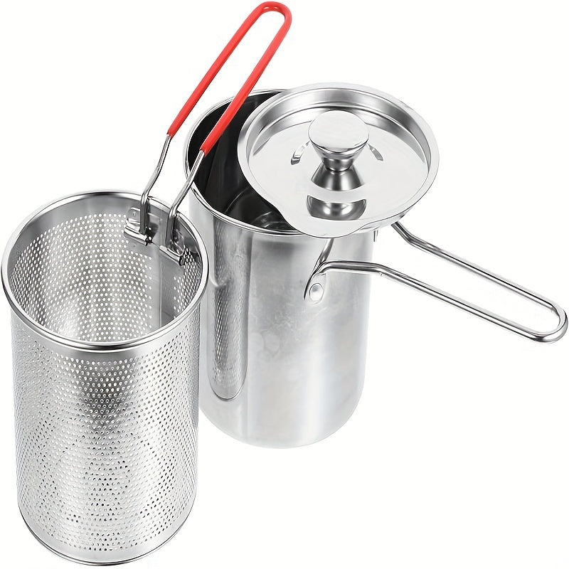 Easily fry up your favorite foods with this Stainless Steel Deep Fryer Set featuring a convenient basket strainer. Ideal for frying potato chips and fish, this handheld basket is perfect for deep frying in the kitchen.