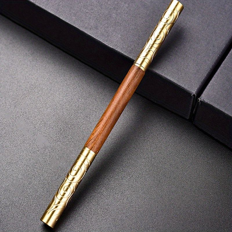 Sandalwood and Rosewood Double-headed Ruyi Tea Knife with Golden Hoop and Warping Tea Knife, Sandalwood Tea Needle