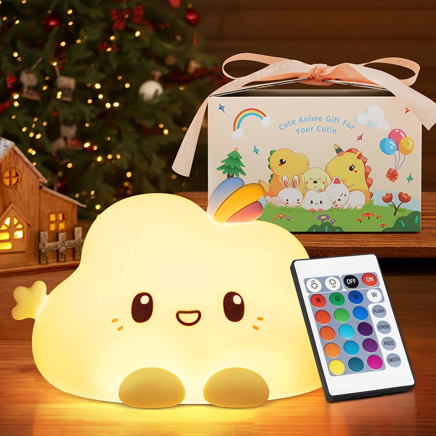 The PIKOY Kawaii Cloud LED Night Light is a whimsical addition to any room. With a remote control, 16 color options, and 8 levels of dimmable brightness, this USB rechargeable light is perfect for adding a touch of charm to your bedroom. The included