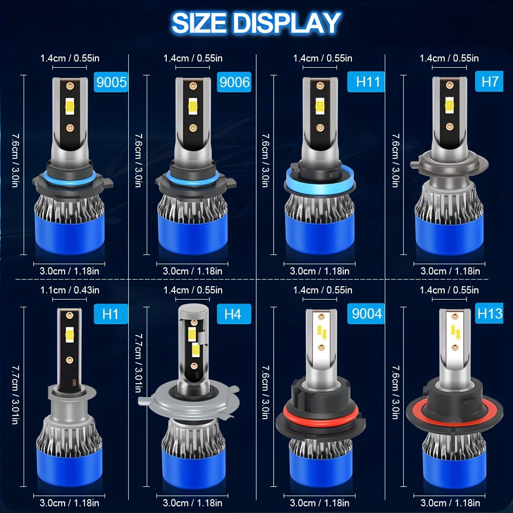 Roadsun 2pcs LED Car Headlights - H1/H7/H11 & More, 6000K White Light, 75000LM, 200W High/Low Beam, Quick Install Fog Lights with Super Cooling System