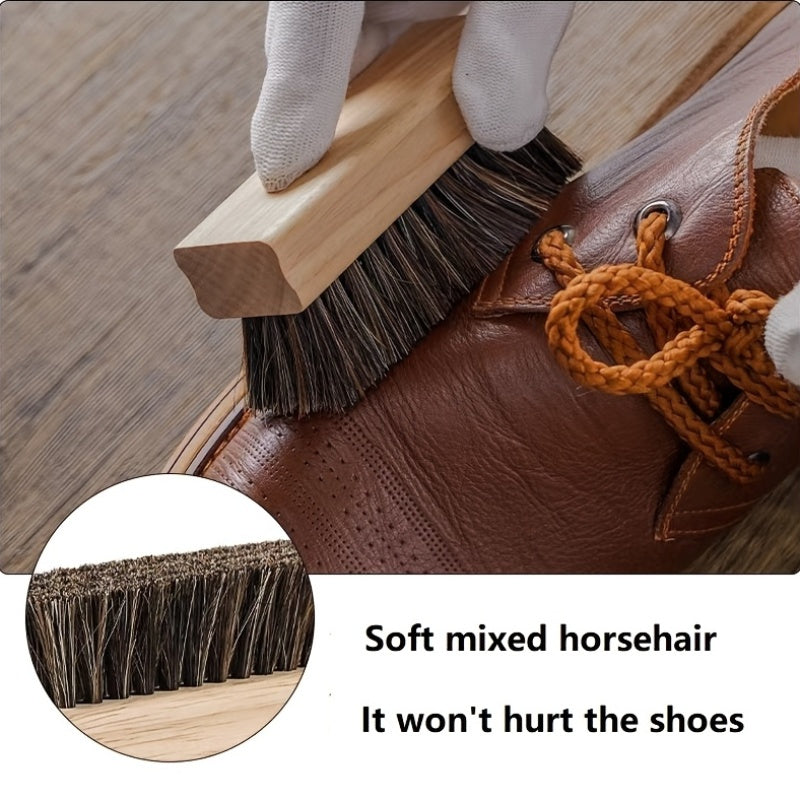 Set of Wooden Cleaning Brushes with Medium Firmness Pig Hair Bristles - Includes Laundry Scrubber and Mini Shoe Brush for Home Use, Eco-Friendly and Electricity-Free, Perfect for Patio Cleaning