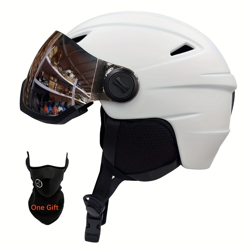 Moon Skiing Helmet with Goggles, High-quality materials, Breathable design, Chin pad, Detachable buckle, Suitable for outdoor sports and winter activities, Universally fitting, 1 piece.