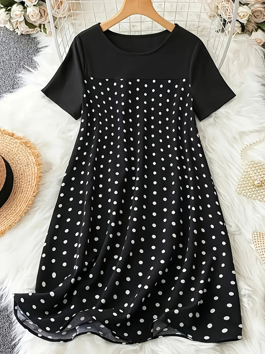 Polka dot print dress for plus size women, perfect for spring and summer casual wear.