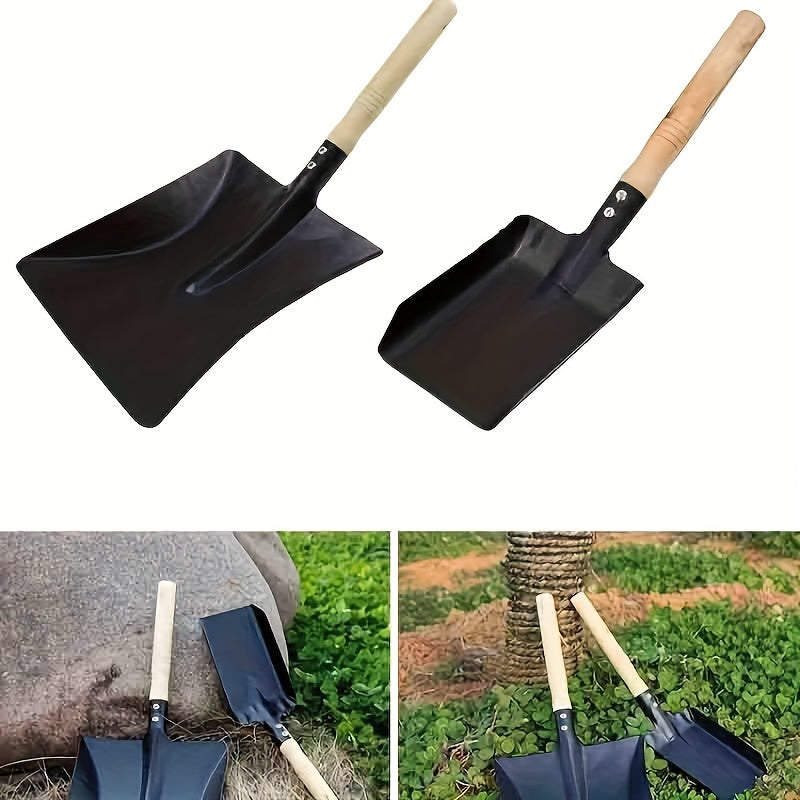 Fireplace Shovel with Wooden Handle for Ash Cleaning, Multi-Purpose Indoor and Outdoor Gardening Tool for Flower Beds and Potted Plants, Small Iron Shovel for Household and Garden Cleanup, Pet Waste Scooper