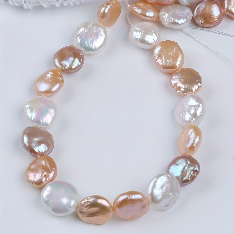 [Customer Favorite] Coin-shaped Freshwater Pearl Beads, 11-12mm Diameter, 20cm Strand in Mixed Colors