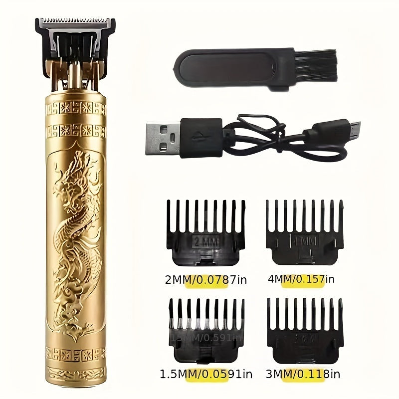 1-Set Professional Electric Hair Clipper Kit for Men with Dragon Design in Golden, Black, & Copper, Rechargeable 400mAh Lithium Battery, Perfect Father's Day Gift