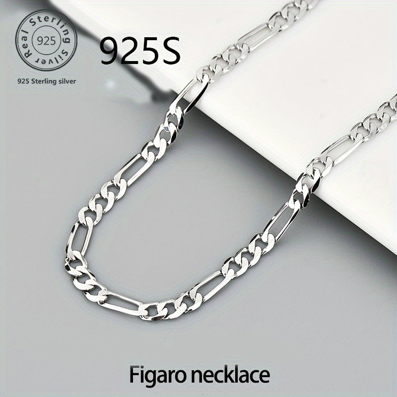 10g 925 Pure Silver Figaro Chain Necklace, Nickel-Free, Hypoallergenic, Mirror Polished, Italian Craftsmanship, Simple Hip Hop Style, for Daily Wear, Gift, Campus Related - ideal for