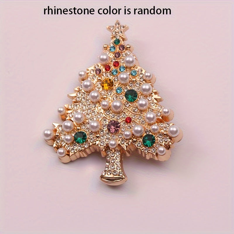 Elegant French designer Christmas tree brooch with luxurious rhinestones, perfect as a women's fashion accessory and novelty pin. This exquisite jewelry piece is ideal for adding a touch of glamour to clothing and makes for a wonderful gift option.