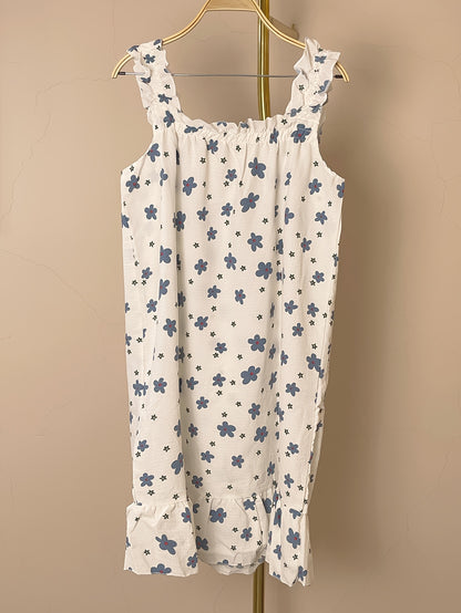 Textured nightgown with floral print and bow, perfect for women's sleepwear.