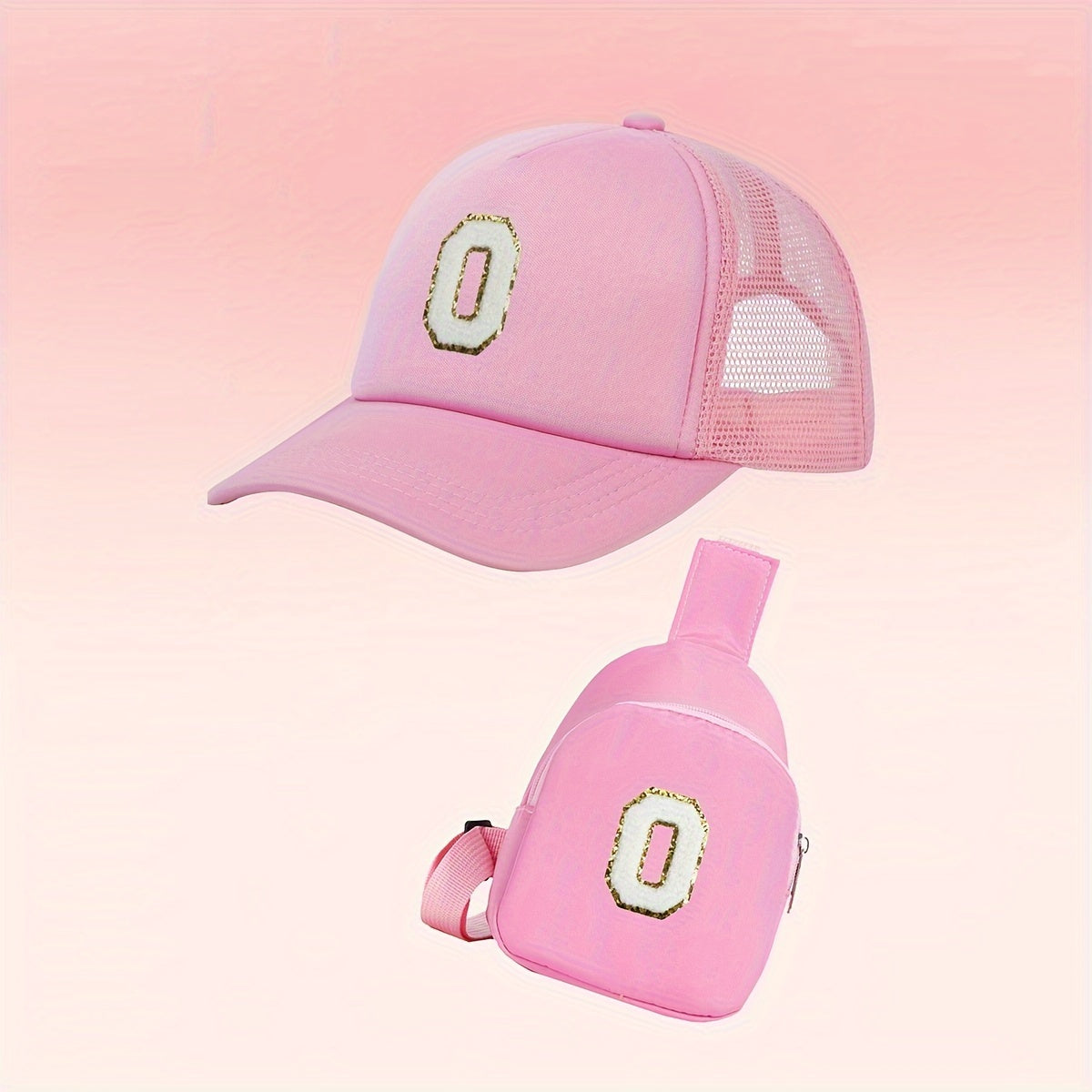 Alphabet-themed 2-piece set for girls includes a polyester baseball cap and bag, suitable for ages 3-14. Features a fitted, breathable design ideal for daily wear and special occasions