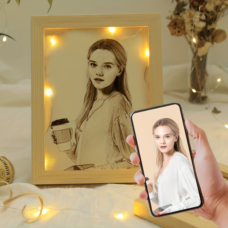 Customized Photo Gift - Customize Your Picture for Engraved Wooden Frame - Ideal for Celebrating Birthdays, Anniversaries, Weddings, Valentine's Day, and Home Decoration - Suitable for Ages 14 and Above