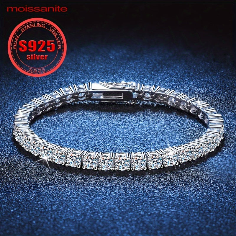 S925 Sterling Silver Moissanite Tennis Bracelet featuring a Full Row of Luxurious and Elegant Style Moissanite Stones. Perfect Jewelry Gift for Women.