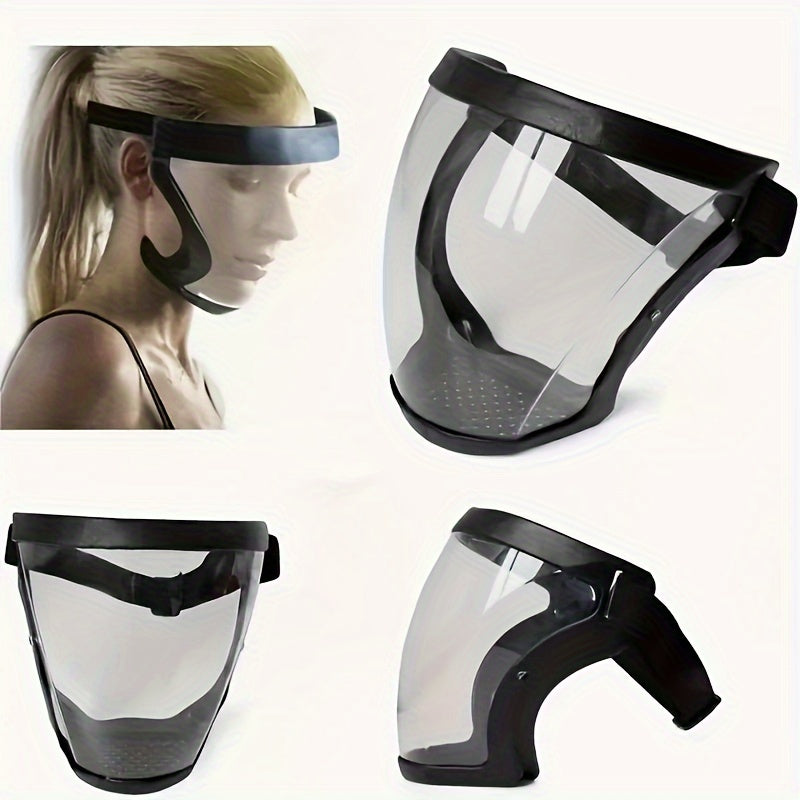 High visibility, anti-fog, and durable full-face shield mask for kitchen and industry use. Features pull-on closure for secure fit.