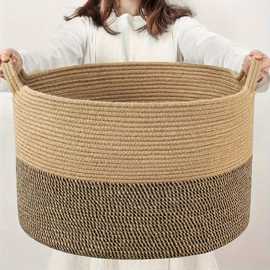 Spacious Bohemian Style Rope Basket - 55.12cm x 55.12cm x 35.05cm - Handwoven Basket with Handles for Laundry, Toys, Blankets | Multi-Purpose Round Hamper for Home Decor & Organization, Laundry Storage, Laundry Bins