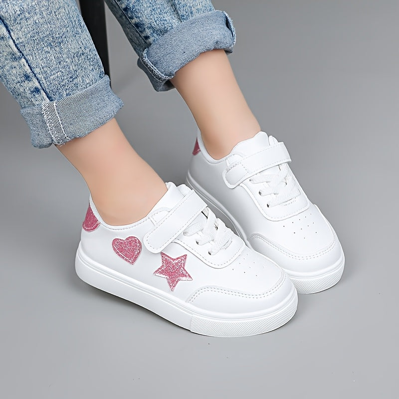 Cute sports shoes with heart and star designs, lightweight and comfy for year-round wear.