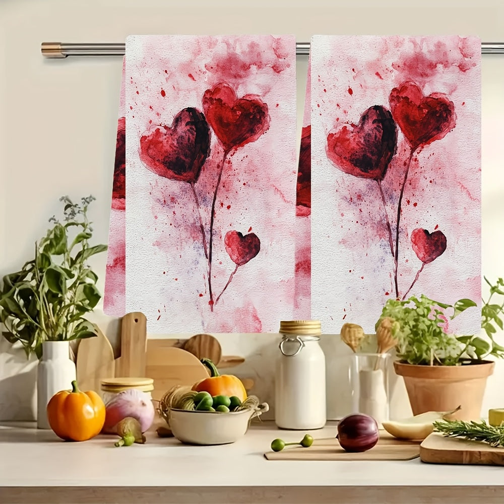 Pair of luxurious kitchen towels, ideal for Valentine's Day festivities. These ultra-soft towels are highly absorbent and perfect for drying dishes or hands. They make a great addition to holiday decorations and are machine washable for easy cleaning.