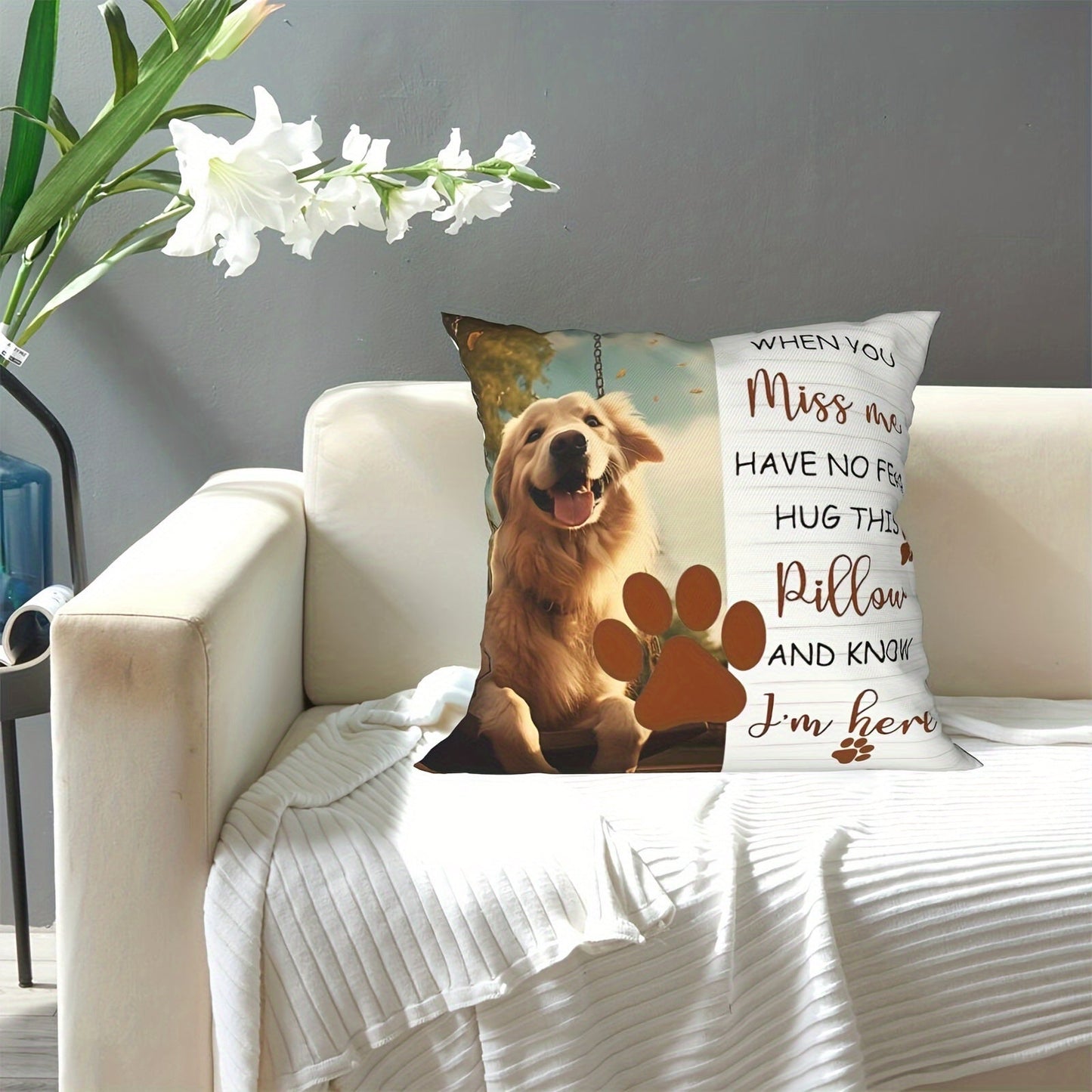 Customize your own pet pillow with a unique portrait, perfect for hugging! This double-sided print photo pillowcase makes a great home decor or memorial gift. Please note, pillow core is not included.