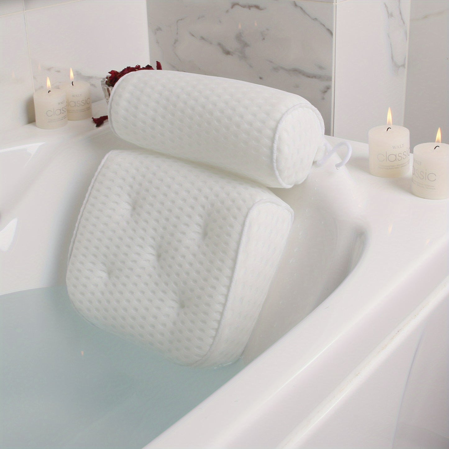 1pc Spa-like Bathtub Pillow with Non-Slip Suction Cups providing Neck and Back Support for your bathroom.