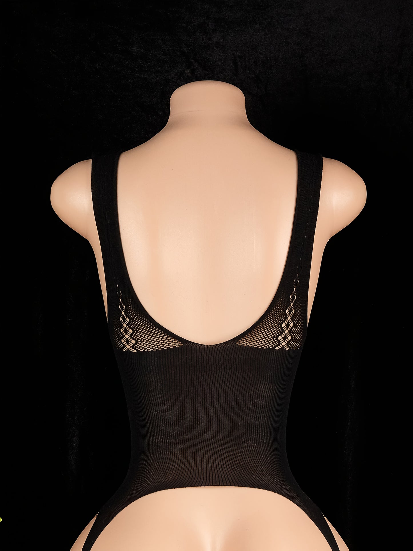 Women's semi-transparent black body suit with short sleeves and flower pattern, super elastic and sexy.