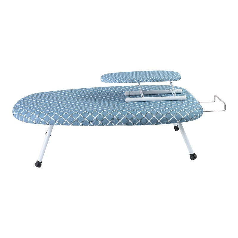 A sturdy ironing board with four foldable legs and a detachable fabric cover for reliable stability during ironing.