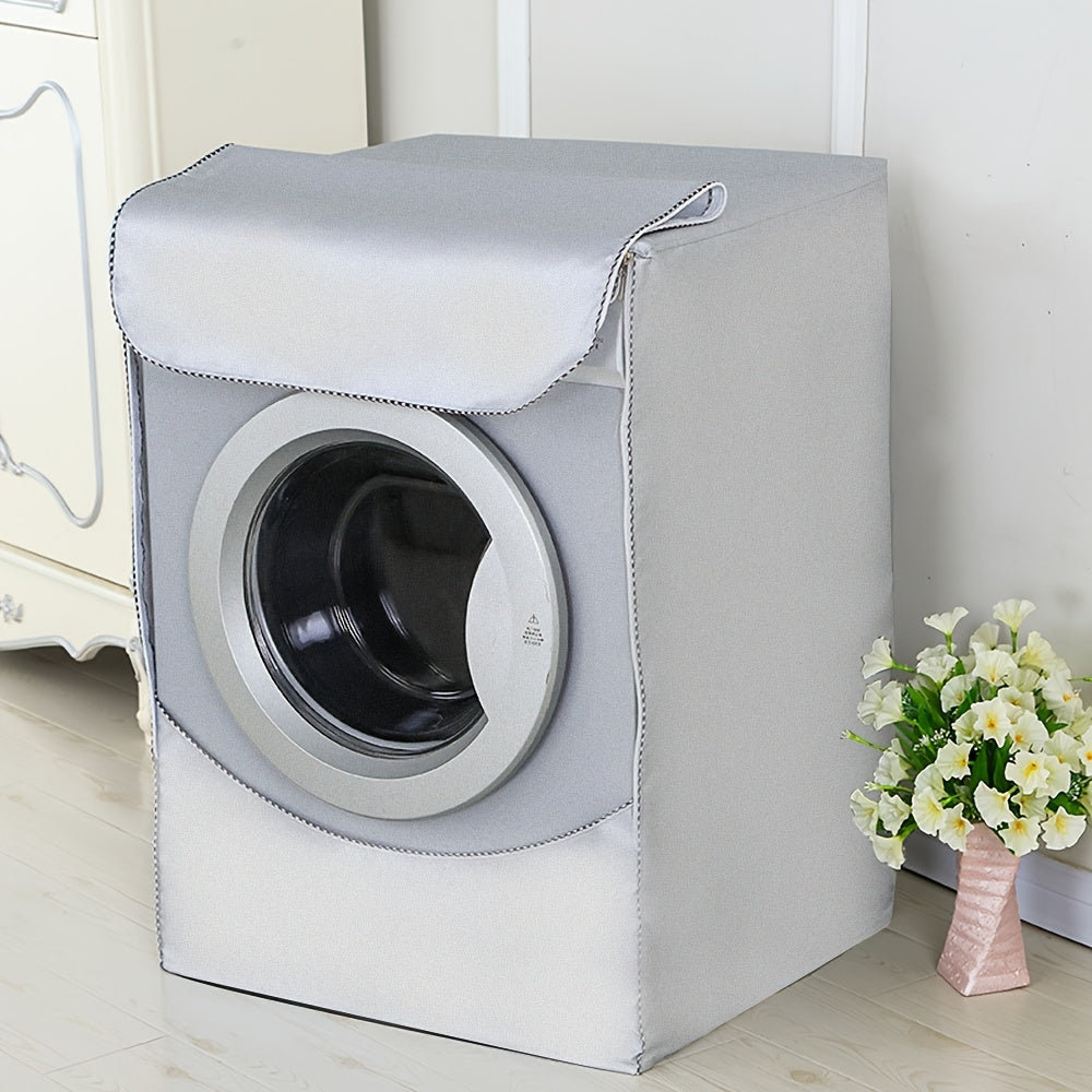 Front load laundry dryer cover protects washing machine from sun, dust, and water.