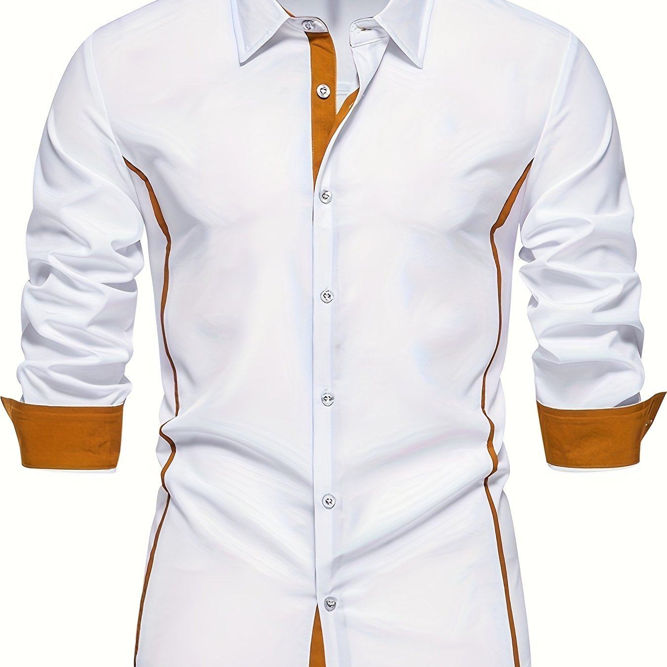 Men's casual color block long sleeve button up shirt for spring and autumn.