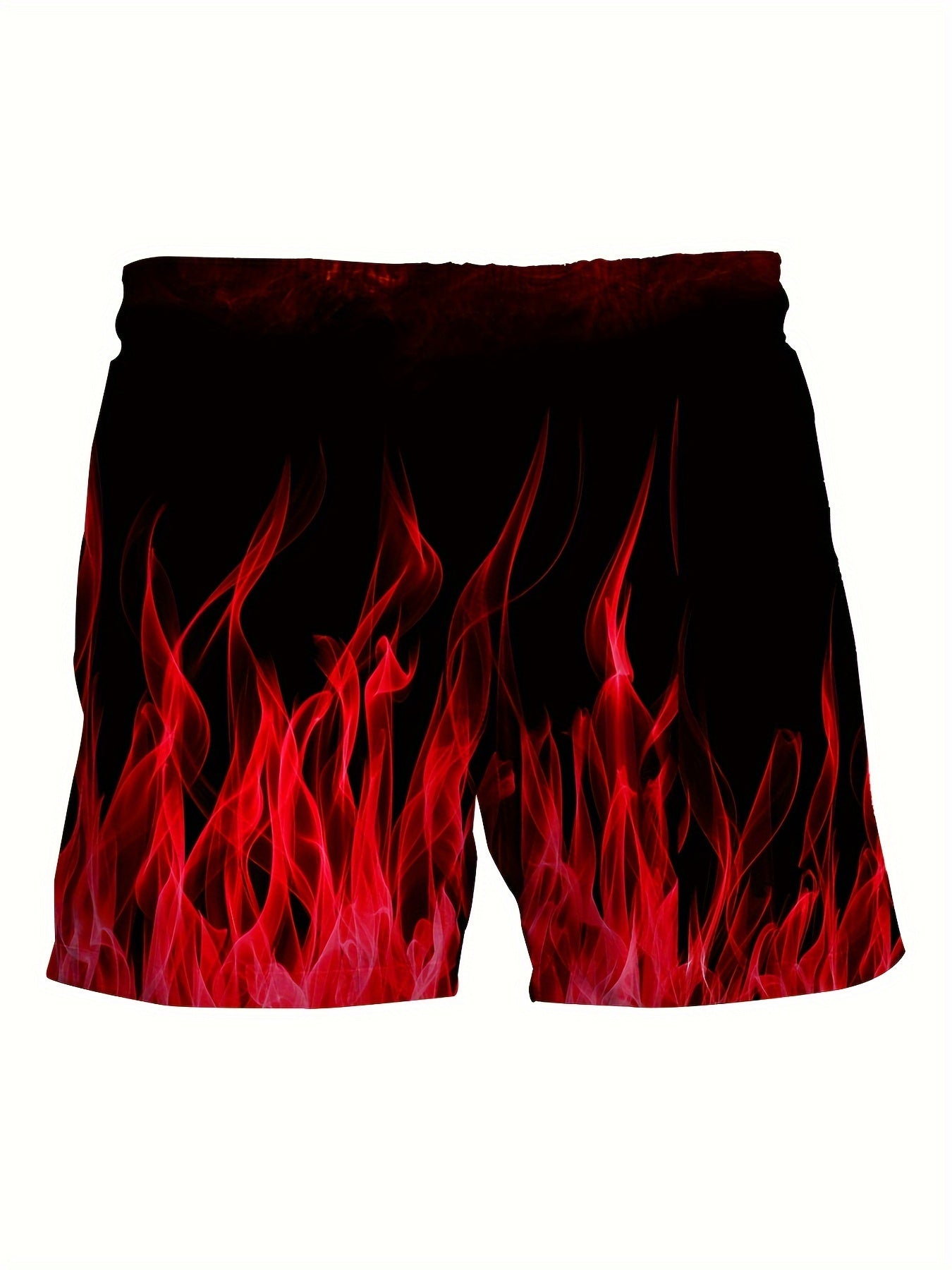 Men's plus size gradient flame print beach shorts with drawstring waistband, perfect for summer.