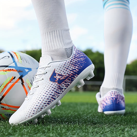 Athletic adult soccer cleats with breathable, non-slip design for all seasons.