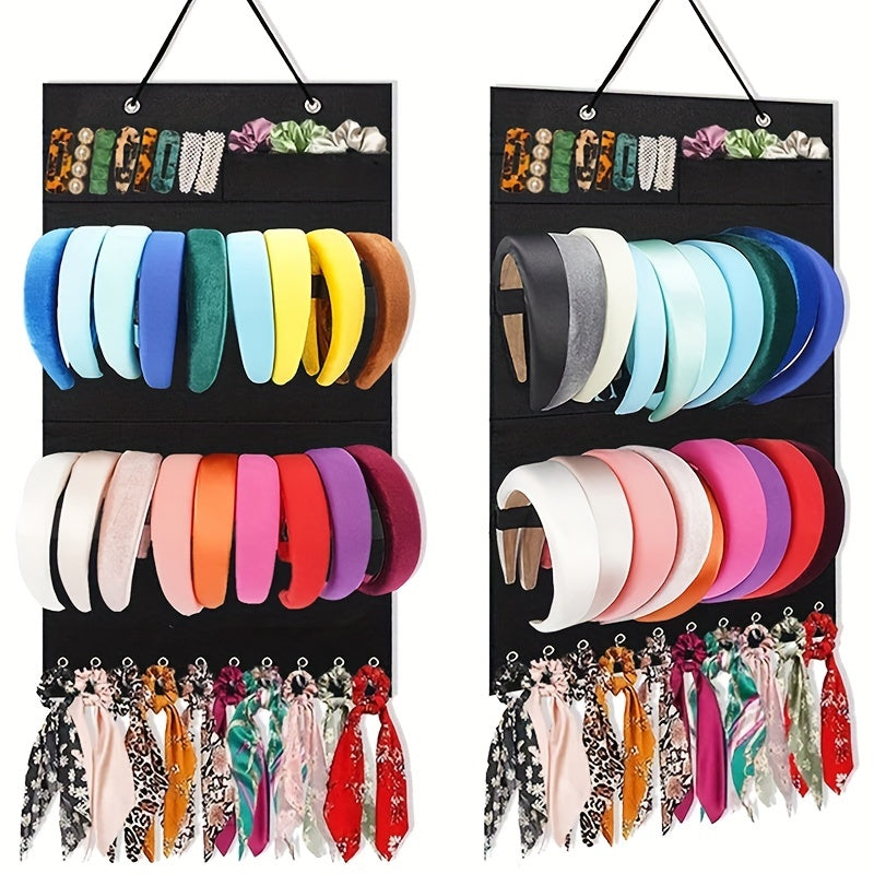 Wall Hanging Hair Band Organizer - Large Jewelry Storage for Hair Bands and Accessories, Perfect for Room, Door, or Closet (Includes 10 Clips)