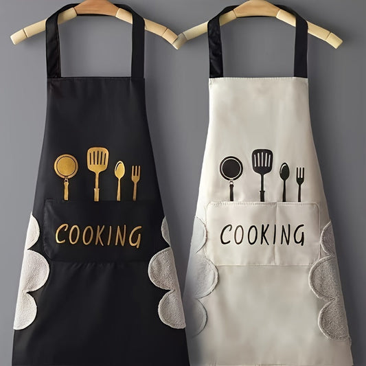 Elegant Apron made of Polyester Blend with Pockets - Durable and Water & Oil-Resistant, Ideal for Cooking at Home. Stylish and Functional Domestic Attire featuring a Woven Design, Perfect for Kitchen Essentials.