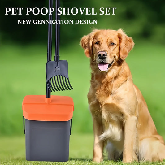 The 5spc Pet Poop Scoop Set comes with a rake and rotating trash can, perfect for small and medium dogs. This heavy-duty scoop easily cleans grass, dirt, and gravel in your outdoor yard. Optional aromatherapy trash bags and dispenser are also available