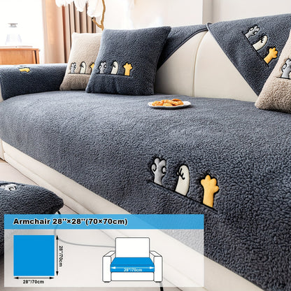 Sherpa fleece sofa slipcover pet-friendly and non-slip protector for home decor.