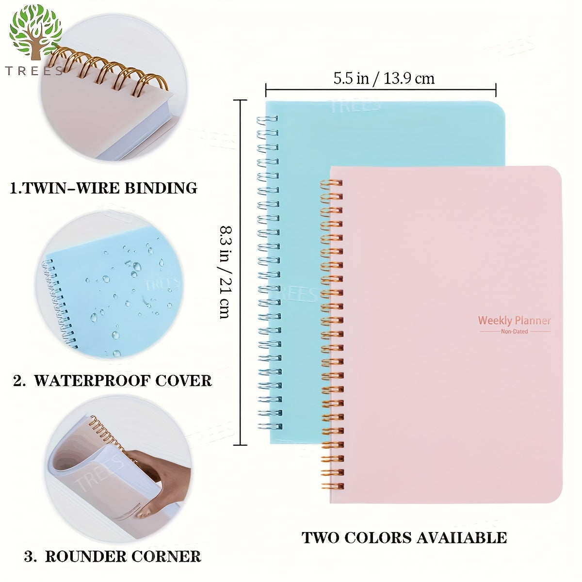 1pc undated A5 spiral planner with 52 sheets, PVC cover, ideal for goal setting and planning.